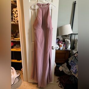 Azazie Mauve Backless Halter Dress